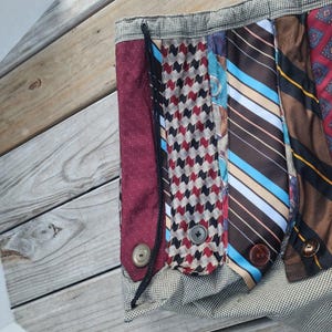 Handmade Necktie Drawstring Patchwork Tote Shoulder Carry All Bag Backpack GC image 14