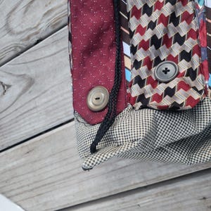 Handmade Necktie Drawstring Patchwork Tote Shoulder Carry All Bag Backpack GC image 12