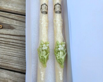TONTTU 2 Set Lily Of The Valley Ivory Taper Scented Handmade Soy Candles 8.6"