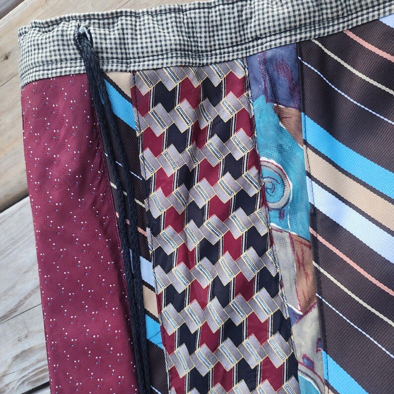 Handmade Necktie Drawstring Patchwork Tote Shoulder Carry All Bag Backpack GC image 13