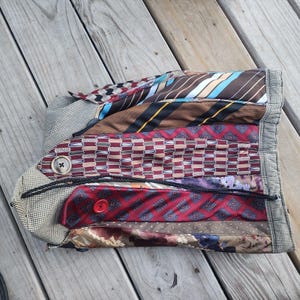 Handmade Necktie Drawstring Patchwork Tote Shoulder Carry All Bag Backpack GC image 9