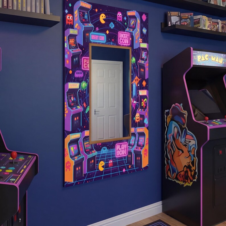 Retro Arcade Mirror: Pacman Style Pixel Art Wall Decor (dekota Frame ...