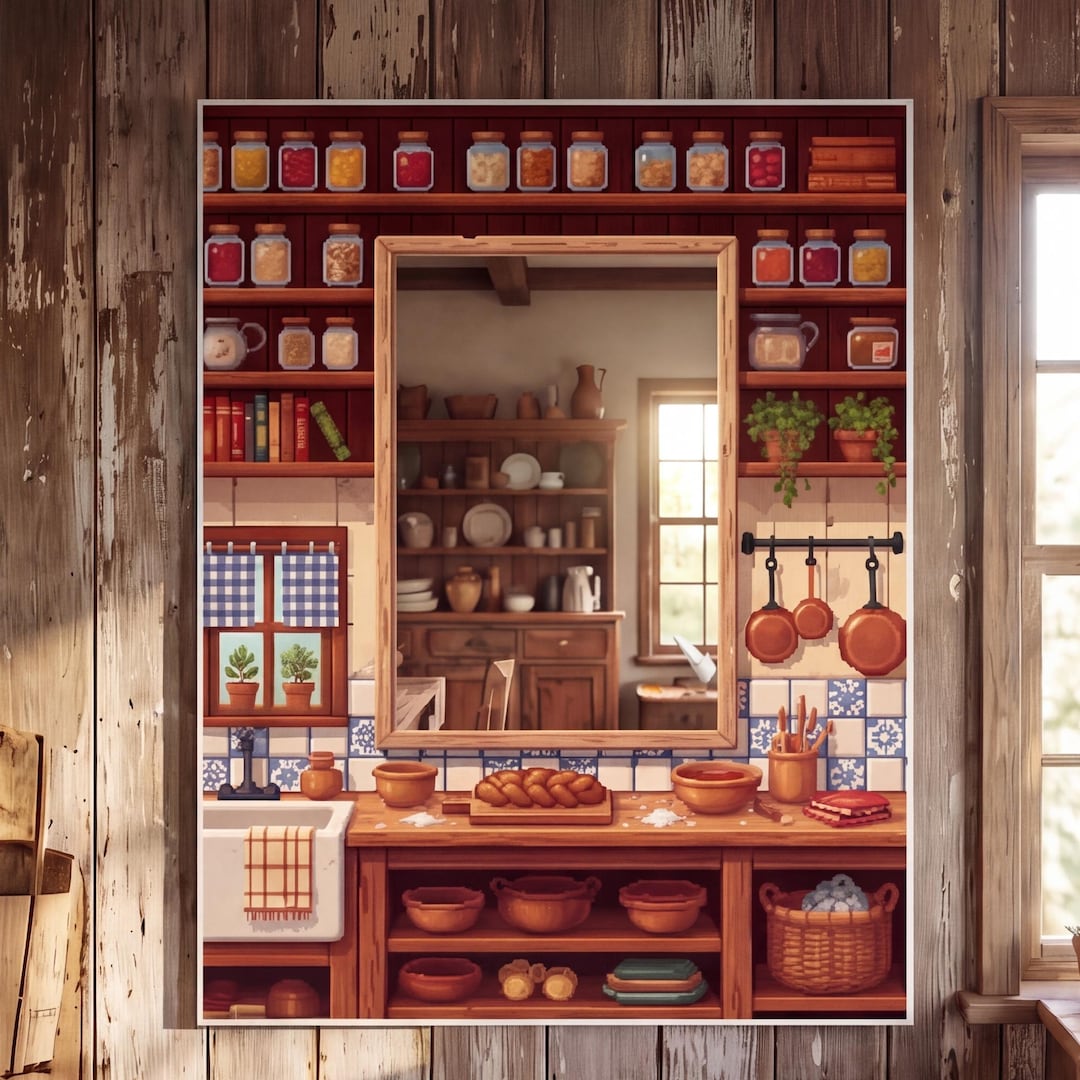 Pixelarrt Kitchen Pixel Art Kitchen Mirror Farmhouse Wall Decor Cottage Rustic Cooking ...