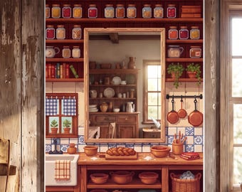 Espejo de cocina estilo pixel art, decoración de pared rústica de granja, cocina estilo vintage