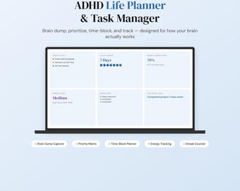 ADHD Life Planner | Brain Dump, Prioritizer, Time-Block (Digital Download)