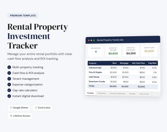 Rental Property Investment Tracker | Landlord ROI Cash Flow Calculator | Excel Google Sheets | Digital Download