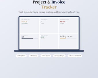 Freelancer Project Invoice Tracker | Client Time Log, Hourly Rate (Digital Download)