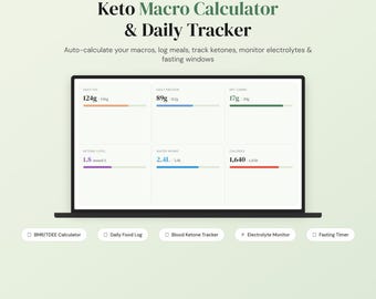 Keto Macro Calculator Spreadsheet | Net Carb Tracker, Ketone Log (Digital Download)