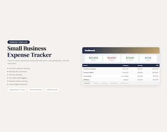Small Business Expense Tracker | Profit Loss Statement (Digital Download)
