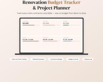 Home Renovation Budget Tracker | Room, Contractor, Materials Planner (Digital Download)