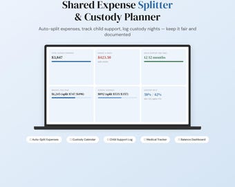 Co-Parenting Expense Splitter Spreadsheet | Custody Calendar Child Support Tracker | Excel Google Sheets | Digital Download