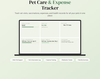 Multi-Pet Care Expense Tracker | Vet Visit, Vaccination Log (Digital Download)