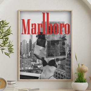 Vintage Marlboro reclameposter, retro muurdecoratie, grunge poster uit de jaren 90