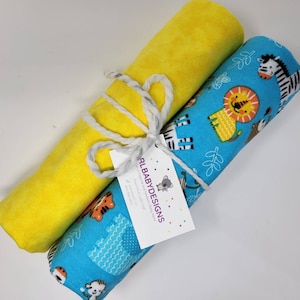 Handmade Single Flannel Receiving Blankets, Safari animals, Flannel Baby Blanket Gift Set