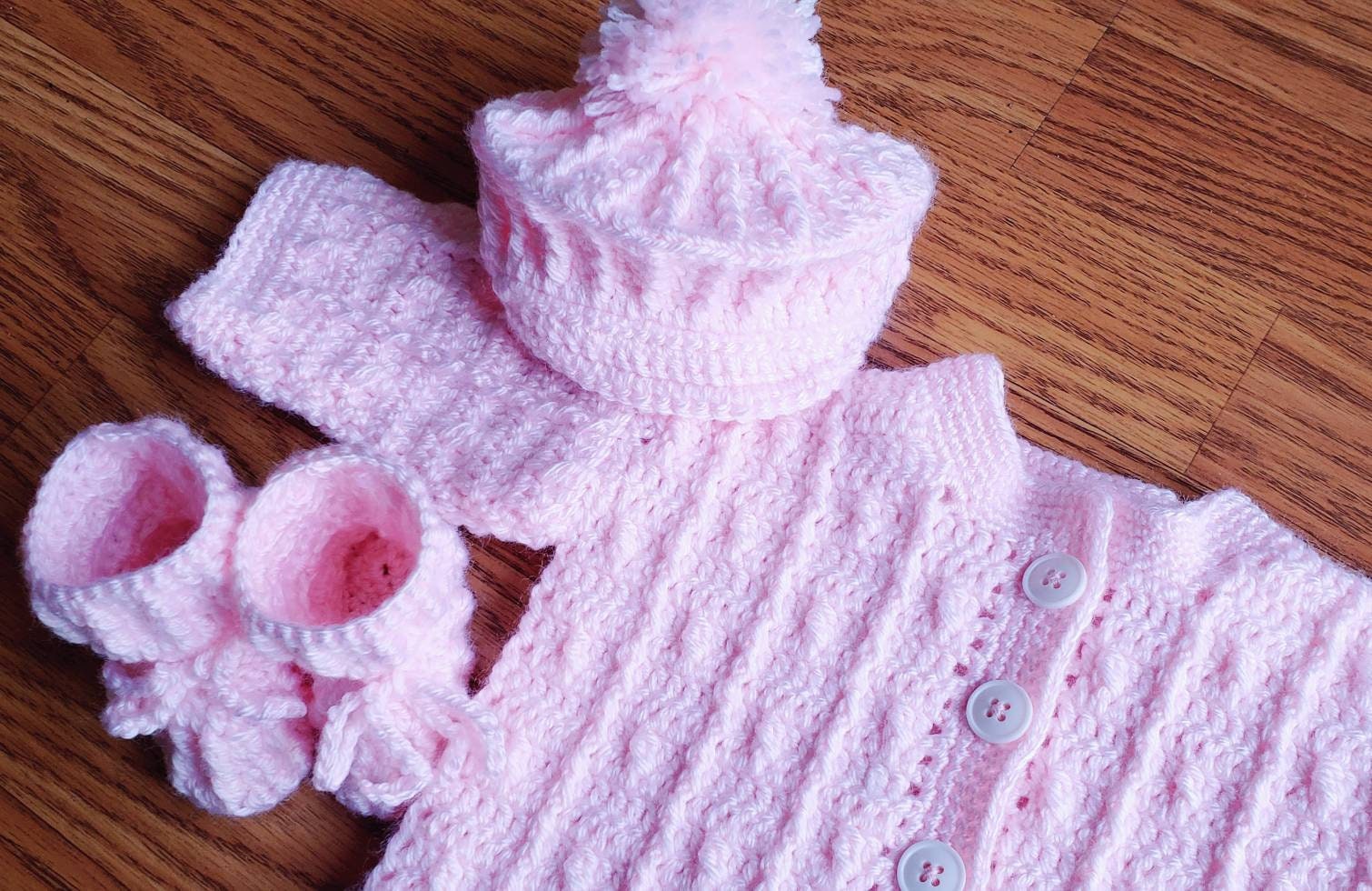 Handmade Crochet Baby Girl Pink Sweater Set sweater Etsy