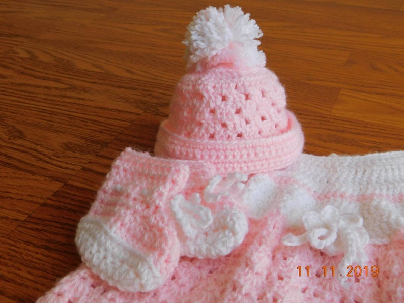 hat booties Handmade preemie crochet dress set shower gift small newborn baby dress set dress