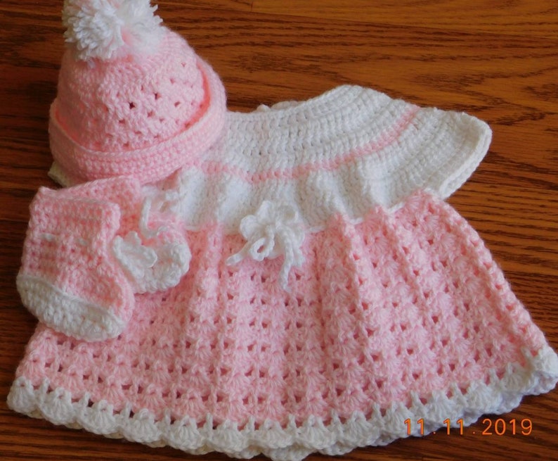 hat booties Handmade preemie crochet dress set shower gift small newborn baby dress set dress