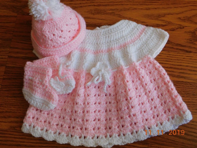 hat booties Handmade preemie crochet dress set shower gift small newborn baby dress set dress