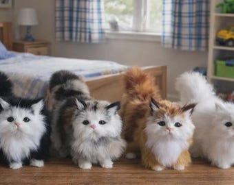 Lindos juguetes de peluche de gato de simulación, suaves y de peluche, modelo de gatito falso, animales realistas para niñas, regalo de cumpleaños