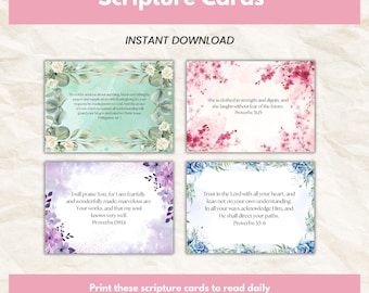 Tarjetas con versículos bíblicos, oración, descarga digital