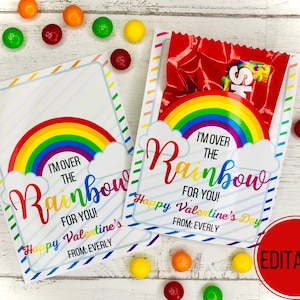 Skittles Valentines Over the Rainbow Valentines Editable Printable ...