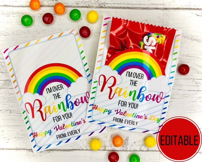 Skittles Valentines Over the Rainbow Valentines Editable Printable ...