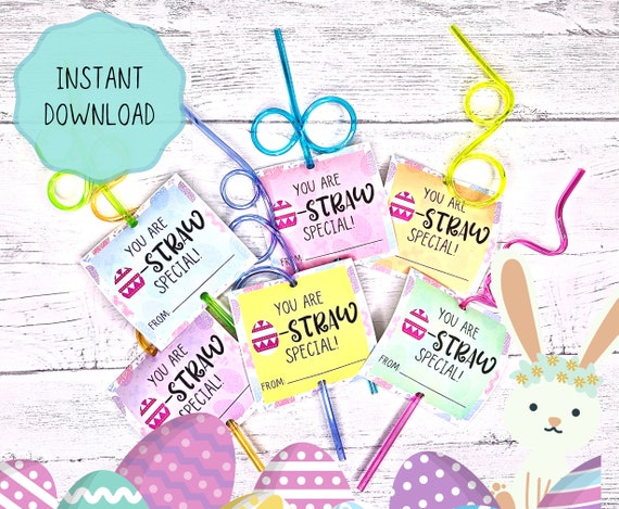 Easter Printable Straw Card, Easter Class Favors, Printable Easter Cards, Straw  Easter, Non-candy Class Party Digital Download 