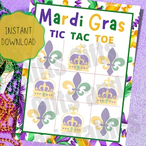 Mardi Gras printable tic tac toe game, Mardi Gras party, Mardi Gras games, tic tac toe game