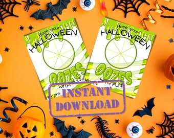 Regalo de slime de Halloween sin dulces, recuerdos de clase de Halloween, tarjetas de Halloween imprimibles, slime de Halloween, descarga de fiesta de clase sin dulces