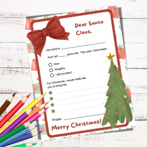 Weihnachtswunschliste zum ausfüllen für Kinder, Brief an Santa, Blanko ausfüllbar, Geschenkeliste