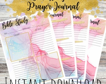 Diario de oración para estudio bíblico imprimible, oración en acuarela imprimible, registro diario, planificador de oración diario, diario de oración para estudio bíblico