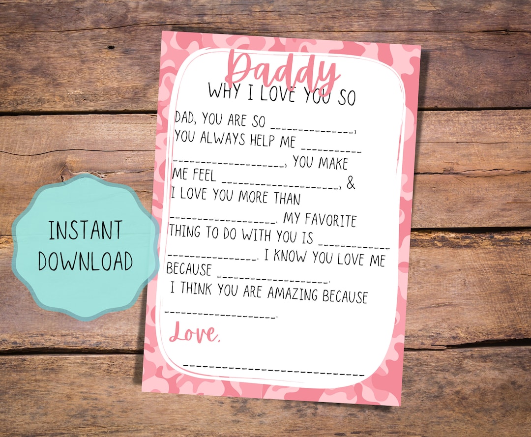 Dad Printable Valentines Day Card, Kids Valentine Gift, Fill in the ...