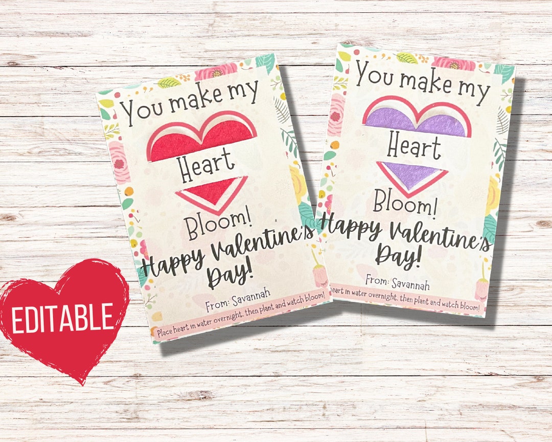 Editable Seed Paper Valentines, Valentine Class Favors, Printable ...