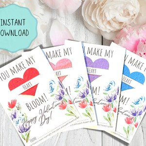 Carta semi per San Valentino, bomboniere per la classe di San Valentino, biglietti di San Valentino stampabili, fiori per San Valentino, download digitale per feste di classe senza caramelle