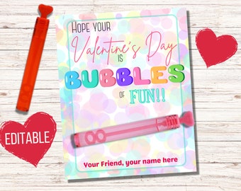 Bubbles Valentines class Gift, Bubble Valentine class favors, Kids Printable Valentine Cards, Bubbles Valentines party digital download