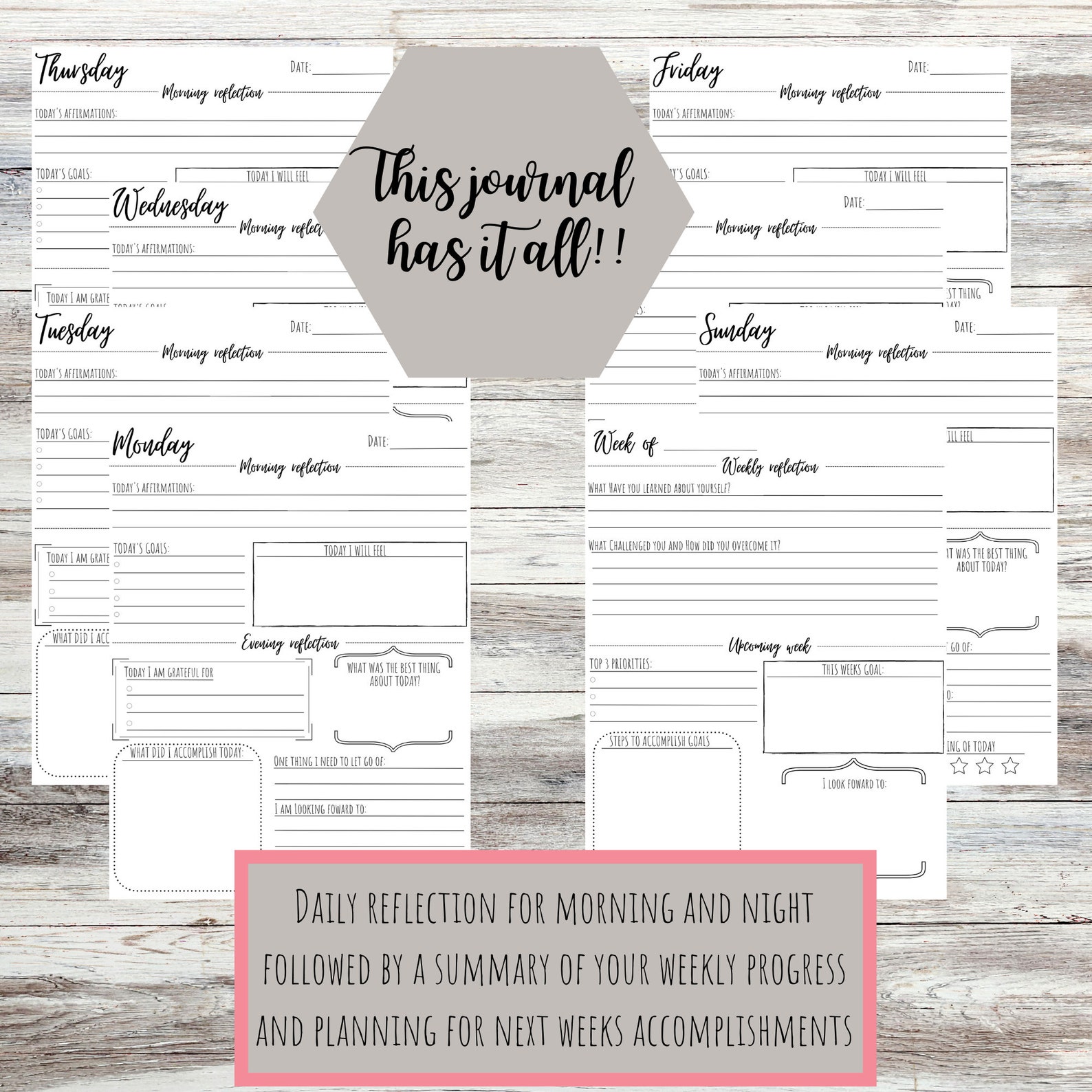 Gratitude Journal Printable, Self-care Printable, Daily Check In, Daily ...