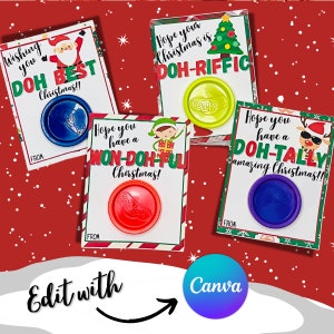 Tarjeta de regalo navideña editable e imprimible de PlayDoh, obsequios de clase de Navidad, tarjetas navideñas imprimibles, Navidad con Play-Doh, fiesta de clase sin dulces