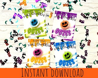 Halloween Slime gift printable, Halloween class favors, Printable Halloween Cards, Play-doh Halloween, Non-candy class party download