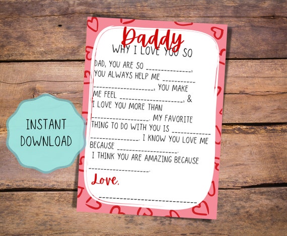 Dad Printable Valentines Day Card Kids Valentine Gift Fill | Etsy