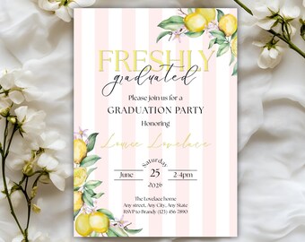 Freshly Graduated Graduation Party Celebration Invitation Digital Download Customizable Canva Template Invite