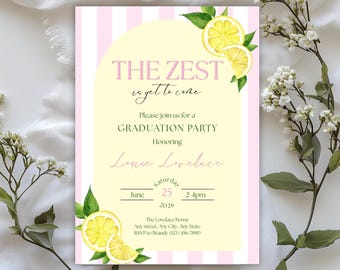 Invitación para fiesta de graduación con temática de limón: ¡Lo mejor está por venir! (Descarga digital)