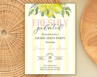 Freshly Graduated Graduation Party Celebration Invitation Digital Download Customizable Canva Template Invite