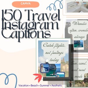 150 Travel Instagram Captions Bundle, Vacation Captions, Beach Quotes, Summer IG Captions, Aesthetic Social Media Content, Canva Template