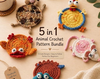 5-in-1 Popping Coaster Häkelanleitungen-Bundle - Einfacher Amigurumi Untersetzer