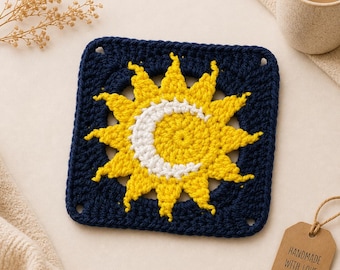 Oma Quadrat Häkelmuster, Sonne Mond, Celestial Boho PDF (English)
