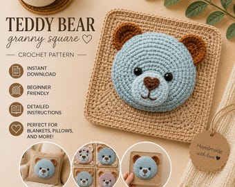 Teddybär Oma Quadrat Häkelanleitung Tier Babydecke (Digital PDF)