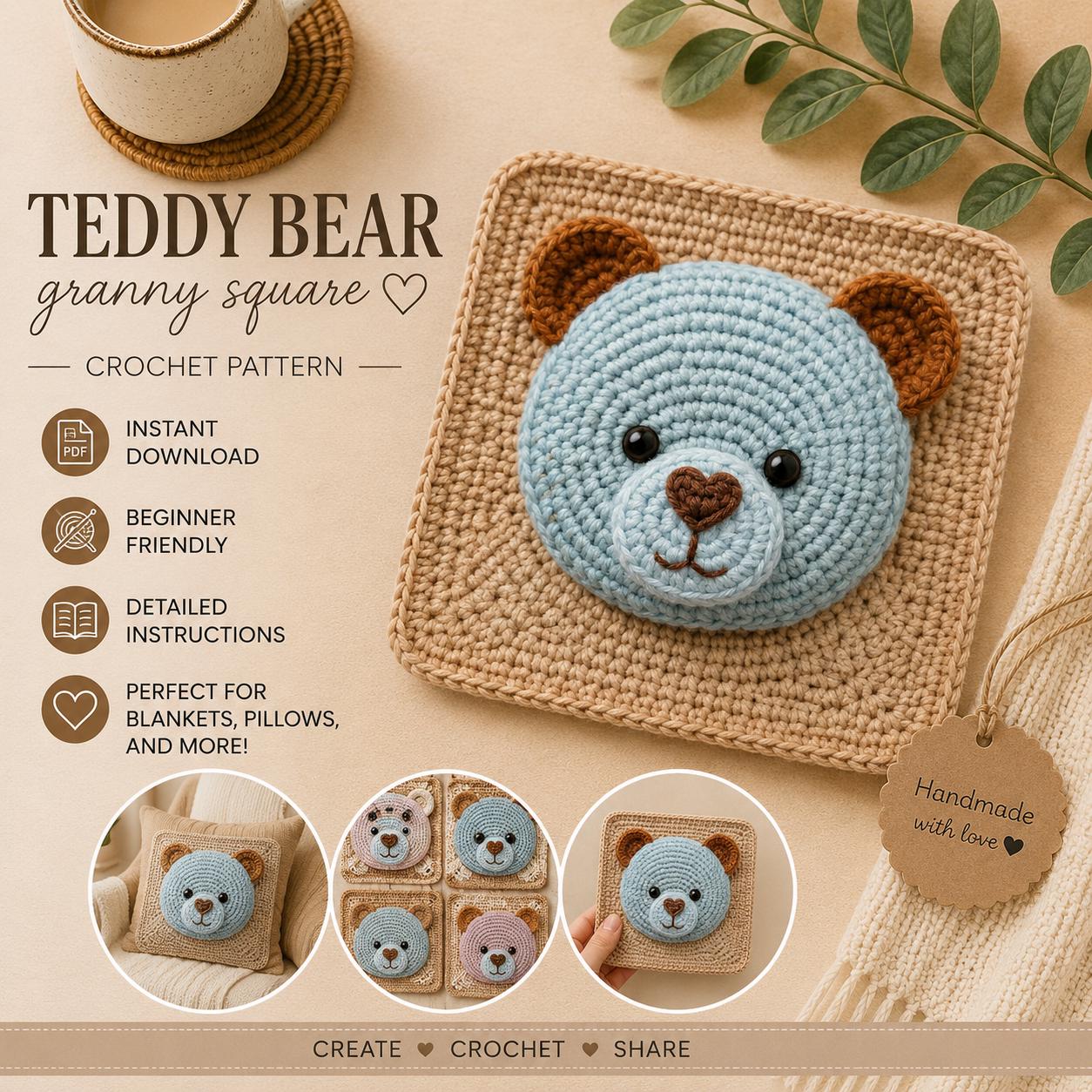 30 Teddy Bear Blanket Crochet Patterns for Cozy Baby Gifts, Loveys, and Keepsake Afghans 29 Teddy Bear Granny Square Block Pattern