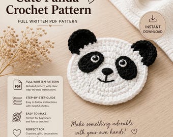 Panda häkeln Untersetzer Muster PDF für Anfänger freundliche Tier Mug Rug Anleitung (digitaler Download)