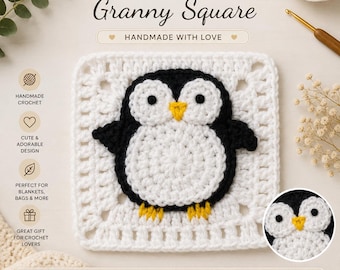 Pinguin Oma Quadrat Muster PDF, Häkeltier Block, Babydecke Quadrat, Applikationsmotiv
