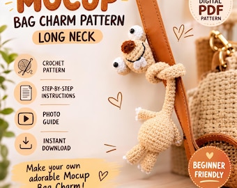 Langer Hals Mocup Gehäkelte Taschenanhänger Muster, Amigurumi Tier Schlüsselbund (PDF Download)